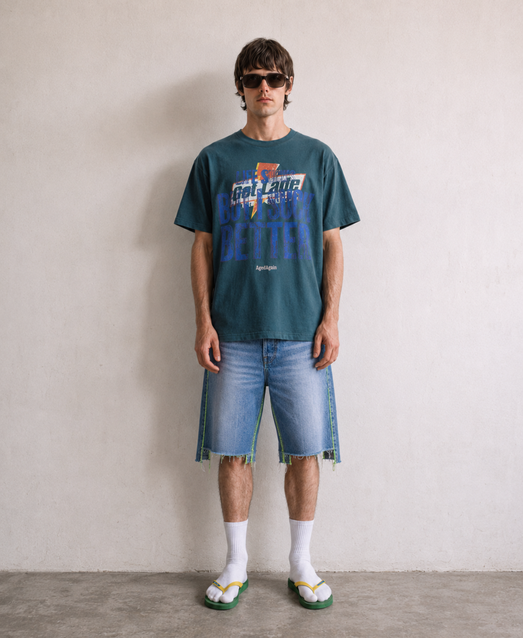 Life Sucks - Tee - Beige - model front